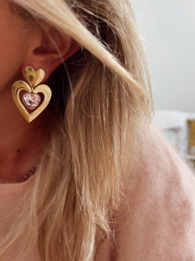 Boucles d'oreilles Lova - coeur rose – Image 2
